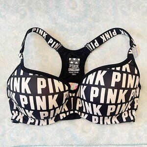 Victoria's Secret Pink Small DD Black White Logo Racerback Ultimate Push Up Bra